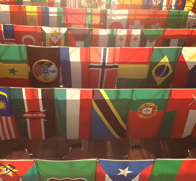 Array of international flags from a conference